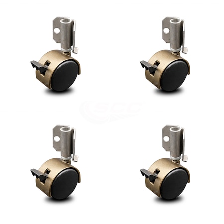 Service Caster 2 Inch Antique Brass Hooded Nylon Wheel Caster with Brake and Inside Mount Set SCC-GR02S50D-NYS-WA-B-716X78-CB90-4